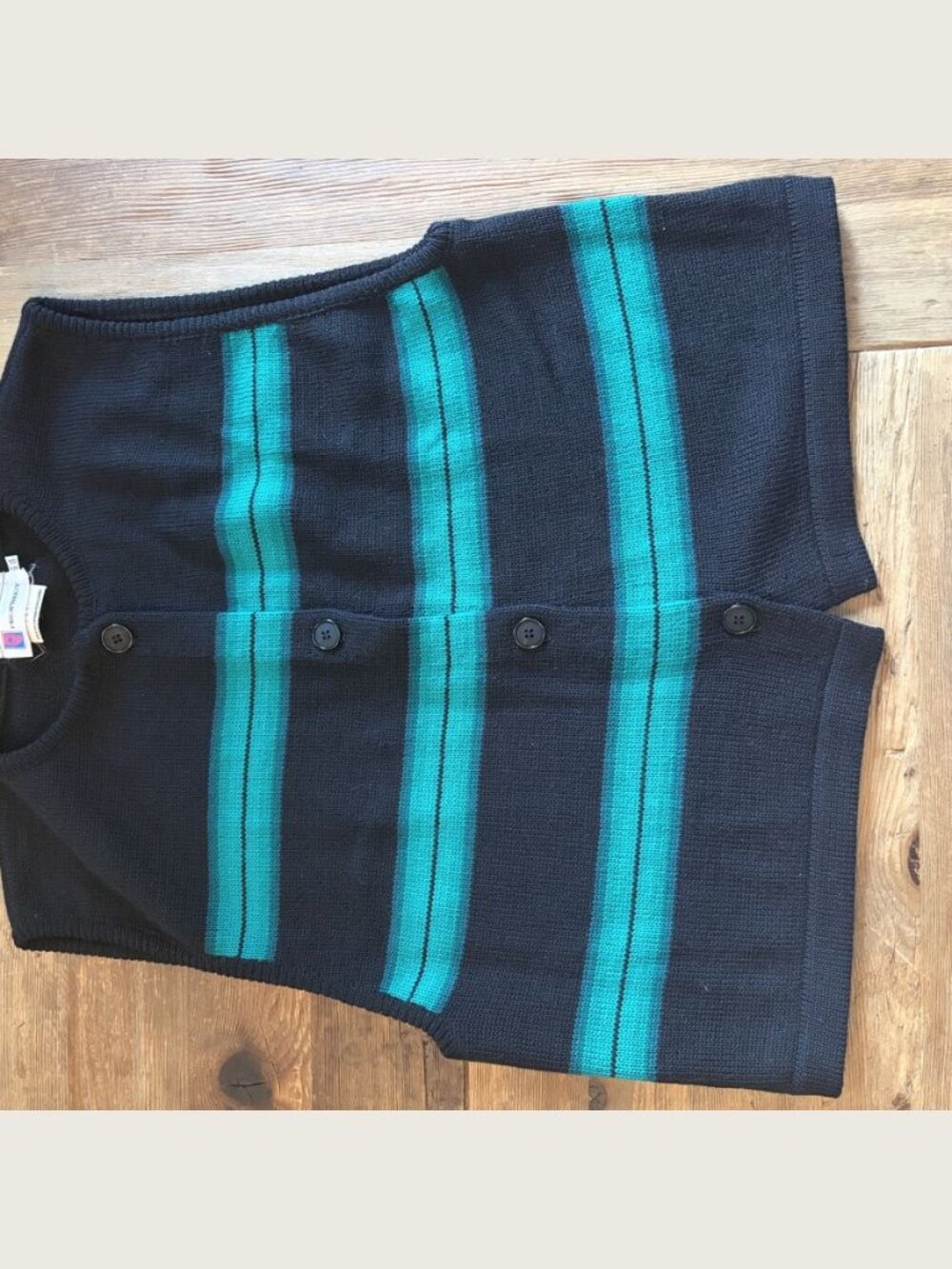 Vintage Prophecy 100% Wool Striped Sweater Vest Black Teal Large